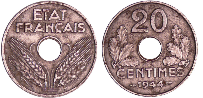 Etat Français (1940-1944) - 20 centimes fer - 1944
TTB
Ga.322-F.154
 Fer ; 2....