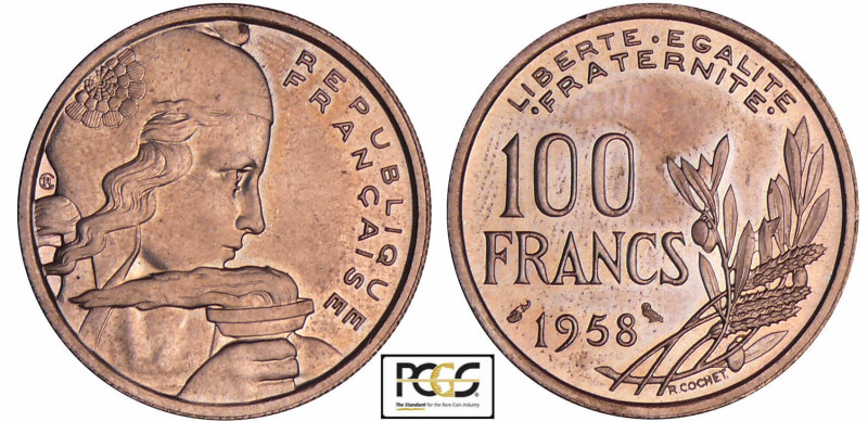 Quatrième république (1947-1959) - 100 francs Cochet 1958 chouette
PCGS MS 64
...