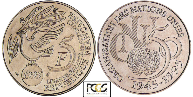 Cinquième république (1959- ) - 5 francs cinquantenaire de l'ONU 1995
PCGS MS 6...