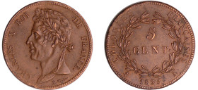 Charles X - Emission générale pour les colonies - 5 centimes 1825 A (Paris)
SUP+
Lecompte.298
 Br ; 9.87 gr ; 27 mm