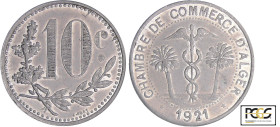 Algérie - Alger - Chambre de commerce - 10 centimes 1921
PCGS AU 55
Lecompte.143
 Al ; 1.58 gr ; 30 mm
