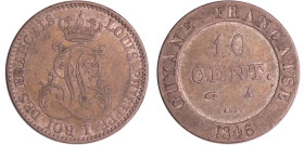 Guyane - Louis-Philippe 1er (1830-1848) - 10 centimes 1846 A (Paris)
SUP
Lecompte.32
 Bill ; 2.64 gr ; 22 mm