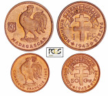 Madagascar et Cameroun - France libre - 1 franc et 50 centimes 1943
PCGS MS64 RD et MS 65 RD
Lecompte.93 et 15
 Br ; ;
