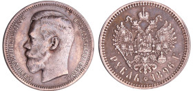 Russie - Nicolas II - Rouble 1896 (Saint-Pétersbourg)
TTB+
Betkin.40
 Ar ; 19.81 gr ; 34 mm