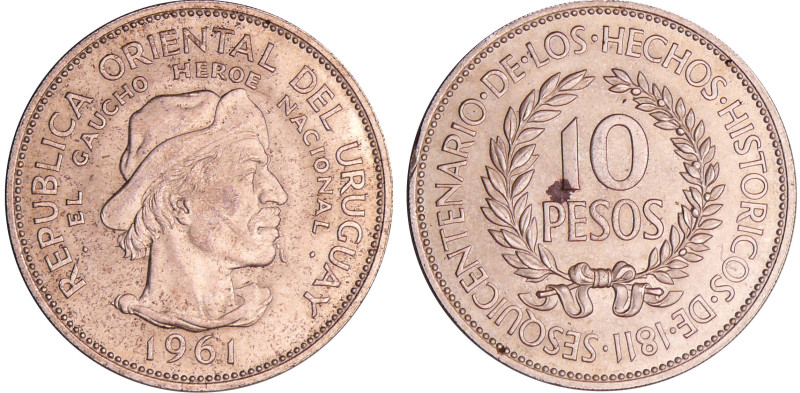 Uruguay - 10 pesos 1961
SUP
KM#43
 Ar ; 12.55 gr ; 33 mm