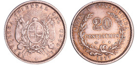Uruguay - Repubblica orientale (dal 1825) - 20 Centesimi 1877
TTB
KM#14
 Ar ; 4.89 gr ; 25 mm