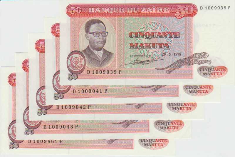 Zaïre - Lot de 5 billets de 50 makuta 1978
UNC
P.16c