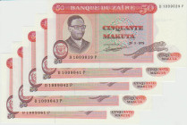 Zaïre - Lot de 5 billets de 50 makuta 1978
UNC
P.16c