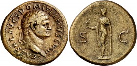 (73 d.C.). Domiciano. Sestercio. (Spink 2649 var) (Co. 444) (RIC. 654, de Vespasiano). 25,33 g. MBC+.