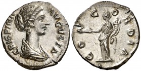 (180-182 d.C.). Crispina. Denario. (Spink 5996) (S. 5) (RIC. 278). 2,87 g. Muy bella. EBC+.