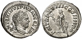 (215 d.C.). Caracalla. Denario. (Spink 6835) (S. 282) (RIC. 254). 3,28 g. EBC/EBC-.