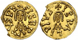 Sisebuto (612-621). Ispali (Sevilla). Triente. (CNV. 219.1) (R.Pliego 278b). 1,50 g. Cospel algo faltado. (EBC-).