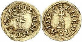 Egica (687-702). Emerita (Mérida). Triente. (CNV. 536.1) (R.Pliego 705). 1,42 g. Rara. MBC+.