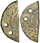 Taifa de Lleida. Yusuf al-Mudafar. (Larida). Fracción de dirhem de vellón, partido para circular como moneda fraccionaria. (V. 1244 a 1249) (Prieto 28...