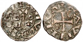 Comtat del Rosselló. Gausfred III (1115-1164). Perpinyà. Òbol. (Cru.V.S. 114) (Cru.C.G. 1900). 0,39 g. Buen ejemplar. Rara. MBC+.
