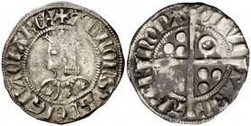 Alfons III (1327-1336). Barcelona. Croat. (Cru.V.S. 366.1) (Cru.C.G. 2184c). 3,01 g. Flores de seis pétalos en el vestido. MBC-.