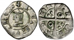 Pere III (1336-1387). Barcelona. Diner. (Cru.V.S. 416.2) (Cru.C.G. 2230c). 1,38 g. Letras A y V latinas. Buen ejemplar. MBC+.