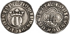 Enrique II (1368-1379). Sevilla. Medio real. (AB. 410). 1,69 g. MBC.
