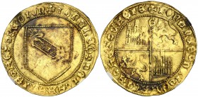 Juan II (1406-1454). Sevilla. Dobla de la banda. (AB. 617.1). En cápsula de la NGC como MS61, nº 4337097-012. Bella. Flan grande. EBC+.