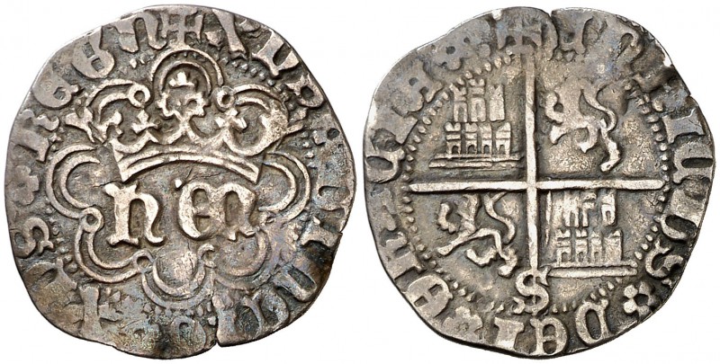 Enrique IV (1454-1474). Sevilla. Medio real. (AB. 726). 1,52 g. Orla lobular en ...