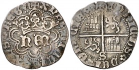 Enrique IV (1454-1474). Sevilla. Medio real. (AB. 726). 1,52 g. Orla lobular en anverso y circular en reverso. Rara. MBC-.