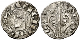 Sancho Ramírez (1063-1094). Jaca. Dinero. (Cru.V.S. 195.3 var). 0,72 g. Grupo primitivo. La leyenda empieza a las 9h del reloj. Escasa. MBC-.