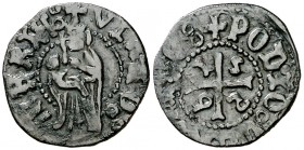1526. Carlos I. Puigcerdà. 1 diner. (Cal. 71, indica sin fecha) (Cru.C.G. 3828). 0,65 g. Rara. MBC.
