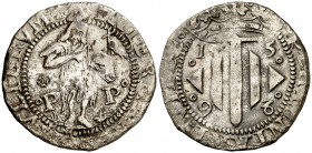 1598. Felipe II. Perpinyà. Doble sou. (Cal. 838) (Cru.C.G. 3806). 2,71 g. Buen ejemplar. Escasa así. MBC+.
