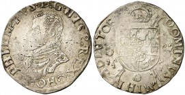 s/d (1562-1564). Felipe II. Dordrecht. 1/5 de escudo felipe. (Vti. 926) (Vanhoudt 269.DO). 6,83 g. Busto sin toisón. Atractiva. Ex Colección Rocaberti...