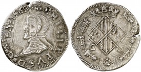 1565. Felipe II. Messina. CG. 1/2 escudo. (Vti. 192) (MIR. 313/7) (Pellicer 384, mismo ejemplar). 13,10 g. Preciosa pátina. Ex Colección Isabel de Tra...