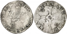1578. Felipe II. Brujas. 1/2 escudo de los Estados. (Vti. 1138) (Vanhoudt 375.BG). 14,73 g. Acuñada por los Estados Generales. Rara. MBC-/MBC.