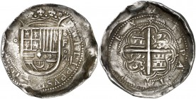 s/d. Felipe II. Granada. F. 8 reales. (Cal. 131). 27,30 g. Escasa. MBC.