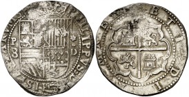 s/d. Felipe II. Lima. D. 8 reales. (Cal. 146). 27,27 g. MBC+.