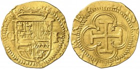 s/d. Felipe II. Granada. F. 1 escudo. (Cal. 104, mismo cuño del anverso) (Tauler 32, mismo ejemplar). 3,32 g. Leones con una sola pata. Flores de lis ...