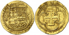 s/d. Felipe II. Granada. A. 2 escudos. (Cal. 38) (Tauler 009, edición digital). 6,67 g. Buen ejemplar. Escasa. MBC+.