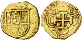 s/d. Felipe II. Sevilla. B. 2 escudos. (Cal. 63). 6,72 g. Tipo "OMNIVM". Con el escusón de Portugal. Sirvió como joya. MBC-.