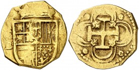s/d. Felipe II. Sevilla. B. 2 escudos. (Cal. 63). 6,63 g. Tipo "OMNIVM". MBC-.