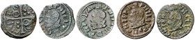 1615, 1618, 1619 y 1621. Felipe III. Barcelona. 1 diner. Lote de 4 monedas, la de 1615 es el mismo ejemplar de Calicó nº 606. Ex Colección Lepanto, Áu...