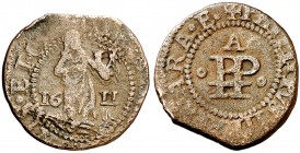 1611. Felipe III. Perpinyà. 1 ternet. (Cal. 739) (Cru.C.G. 3809). 2,14 g. MBC-.