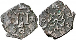 168 (sic). Felipe III. Pamplona. 4 cornados. (Cal. 718, mismo ejemplar). 2,34 g. MBC.
