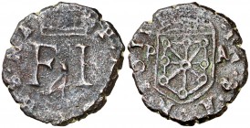 1611. Felipe III. Pamplona. 4 cornados. (Cal. 726). 2,80 g. Escudo entre P-A. MBC-.