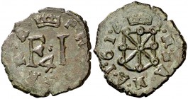 1614. Felipe III. Pamplona. 4 cornados. (Cal. 729 var). 3,18 g. Escudo sin P-A. Buen ejemplar. Escasa y más así. MBC+.