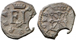 1615. Felipe III. Pamplona. 4 cornados. (Cal. 730 var). 2,63 g. Escudo sin P-A. El segundo 1 de la fecha rectificado sobre un 0. Defecto de cospel. (M...