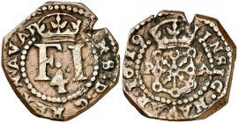 1619. Felipe III. Pamplona. 4 cornados. (Cal. 734). 3,78 g. Escudo entre P-A. MBC.
