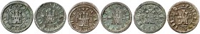 1602, 1603, 1604, 1605, 1607 y 1619. Felipe III. Segovia. 2 maravedís. Lote de 6 monedas. Escasas. MBC-/MBC+.