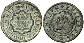 1598 y 1600. Felipe III. Segovia. 4 maravedís. Lote de 2 monedas. Escasas. MBC-/MBC.