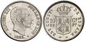 1885. Alfonso XII. Manila. 10 centavos. (Cal. 98). 2,62 g. Muy bella. Brillo original. S/C.