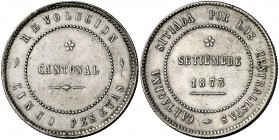 1873. Revolución Cantonal. Cartagena. 5 pesetas. (Cal. 5). 28,78 g. Reverso coincidente. 80 perlas en gráfila del anverso y 85 en la del reverso. Buen...