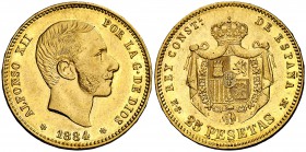 1884*1884. Alfonso XII. MSM. 25 pesetas. (Cal. 19). 8,06 g. Escasa. EBC-.