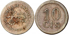 Puebla de Cazalla. 10 céntimos. (Cal. 15, como serie completa). 3,44 g. Ex Áureo 21/01/2004, nº 1404. Muy escasa. MBC.